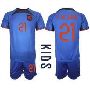 Nederland Frenkie de Jong #21 Bortedraktsett Barn VM 2022 Kortermet (+ Korte bukser)